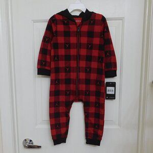 NWT Jordan Red Black Check Logo Hooded Coverall Romper sz 24 Months